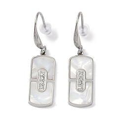 Stainless Steel Color Rectangle 304 Stainless Steel Rhinestone Dangle Earrings, Shell Earrings for Women, Stainless Steel Color, 40.5x10mm