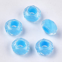 Deep Sky Blue Resin Beads, Large Hole Beads, Faceted, Rondelle, Deep Sky Blue, 13~13.5x7.5~8mm, Hole: 5.5mm
