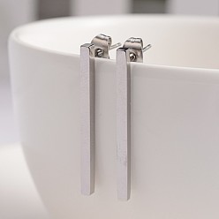 Stainless Steel Color 304 Stainless Steel Stud Earrings, Hypoallergenic Earrings, Rectangle, Stainless Steel Color, 15x2mm, Pin: 0.8mm