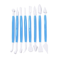 Озёрно--синий 8 Набор инструментов для лепки из глины с двойными пластиковыми головками, принадлежности для рукоделия из глины для детей, Плут синий, 14.4~15.6x0.8~1.6 см, 8 шт / комплект