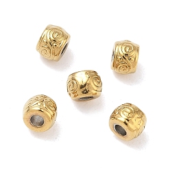 Настоящее золото 18K 304 из нержавеющей стали бусы, бочка с символом, ионное покрытие (ip), реальный 18 k позолоченный, 4x3 мм, отверстие : 1.4 мм