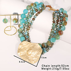 Oval Комплекты серег и многослойных ожерелий из акрила, сплава и воска для женщин, золотые, овальные, 20.47 дюйм (52 см), Кулон : 83x75 мм