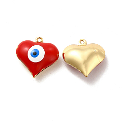 Red Brass Enamel Pendants, Real 18K Gold Plated, Long-Lasting Plated, Heart with Evil Eye, Red, 17x16.5x7mm, Hole: 1.2mm