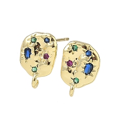 Темно-Синий Латунные серьги-гвоздики из циркония, стойки покрытие, прочное покрытие, золотые, темно-синий, 13.5x9 мм, отверстие : 1.2 мм, штифты : 0.8 мм