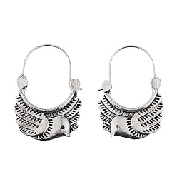 Античное Серебро Серьги-кольца из цинкового сплава в форме птицы, античное серебро, 37x23 мм