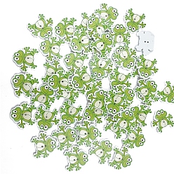 Желто-Зеленый 2 окрашенные деревянные пуговицы с отверстиями, лягушка, желто-зеленый, 28x30 мм, 50 шт / пакет
