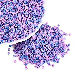 Violet Perles de verre cylindriques opaques de Picasso, trou rond, violette, 2.5x1.5mm, Trou: 1.2~1.4mm, environ 30000 pcs / livre