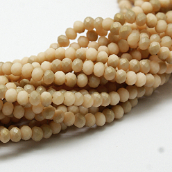 Soie De Maïs Perles de verre rondelle facettées demi-arc-en-ciel, givré, cornsilk, 4~4.5x3~3.5mm, Trou: 0.8mm, Environ 119 pcs/chapelet, 15.1 pouce
