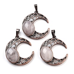 Хрусталь Природного кварца хрустальных подвесок, с красной медью, луна, 34x30x9~9.5 мм, отверстие : 5x8 мм