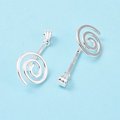 Silver Brass Spiral Donut Bails, Donuthalter, Fit For Pi Disc Pendants Jewelry Making, Nickel Free, Silver, 43x18x9mm, Hole: 7mm, Inner Size(Place for Donut): 20x5mm