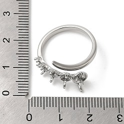 Real Platinum Plated Rhodium Plated 925 Sterling Silver Open Cuff Ring Settings, for Half Drilled Beads, Real Platinum Plated, Tray: 2~4mm, US Size 7 1/4(17.5mm), Pin: 0.9mm