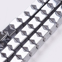 с Платиновым Покрытием Гальванизировать немагнитных синтетический гематит бисер пряди, бисер нитей, кубические, с покрытием платиным, 4x4x4 мм, отверстие : 0.5 мм, около 107 шт / нитка, 16.1 дюйм (41 см)