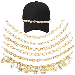 Золотой 6 шт. 6 стили: ракушка каури в морском стиле, цепочка из алюминиевого и латунного сплава, золотые, 270~285 мм, 1 шт / стиль