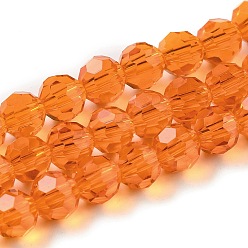 Orange Foncé Des billes de verre transparentes, à facettes (32 facettes), ronde, orange foncé, 6mm, Trou: 1mm, Environ 98 pcs/chapelet, 20.47 pouce (52 cm)