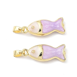Лиловый Латунь эмаль подвески, рыба, реальный 18 k позолоченный, сирень, 20.5x8x5 мм, отверстие : 4.8x2.4 мм