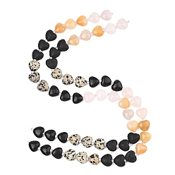(52) Непрозрачная лаванда Градиентный цвет, натуральная лавовая порода, розовый авантюрин, топаз, нефрит, далматинская яшма и черный обсидиан, нити бусин, сердце, разноцветные, 11.5~12x12~12.5x5.5~6 мм, отверстие : 1 мм, около 29 шт / нитка, 14.80~14.92'' (37.6~37.9 см)