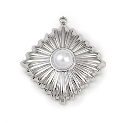 Нержавеющая Сталь Цвет 304 подвески из нержавеющей стали, с пластиковой имитационной жемчужиной, ромбовидный шарм, цвет нержавеющей стали, 35.5x32.5x8.5 мм, отверстие : 1.6 мм