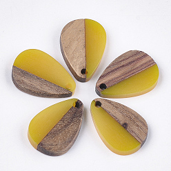 Желтый Подвески из смолы и ореха, слеза, желтые, 21.5x14.5x3.5 мм, отверстие : 1.8 мм