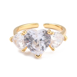 Настоящее золото 18K Сердце кубический цирконий кристалл широкополосное кольцо для девочек женщин, латунные открытые кольца манжеты, реальный 18 k позолоченный, размер США 6 3/4 (17.1 мм)