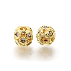 Золотой Латунные микропаве прозрачные кубики из циркония, стойки покрытие, долговечный, без свинца и без кадмия, полый круглый, золотые, 8x6.5 мм, отверстие : 3 мм
