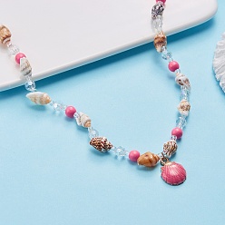 Ярко-Розовый Ожерелье с подвеской в виде морской звезды из сплава эмали, с цепочками из синтетической бирюзы и натуральных ракушек, ярко-розовый, 14.96 дюйм (38 см)