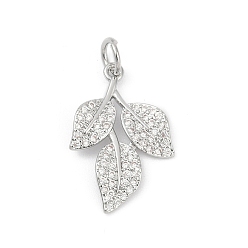 Платина Латунные микро проложить кубического циркония подвески, лист прелести, долговечный, без свинца и без кадмия, стойки покрытие, с целью перехода в кольце, платина, 20.5x13.5x2.5 мм, отверстие : 3.5 мм