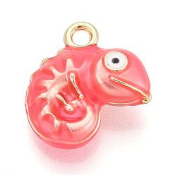 Светло-Коралловый Стойки обшивки сплава эмали подвески, амулеты-хамелеоны, без кадмия, без никеля и без свинца, золотые, свет коралловый, 15x14.5x6 мм, отверстие : 1.8 мм