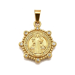 Плоский Круглый 304 подвески из нержавеющей стали, со стразами, религиозная тема, вакуумное покрытие pvd, святой, золотые, плоско-круглые, 26x22x3 мм, Отверстие: 3 XMM