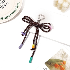 Кокосово-Коричневый Полиэстеровая плетеная веревка бант подвесные украшения, с железной застежкой в виде сердца для украшения сумки-брелка, бусины случайного цвета, кокосового коричневый, нет размера
