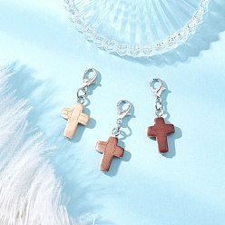 Платина Подвесные украшения из искусственной бирюзы, окрашенные распылением, крестик, Сплав с застежками когтя омара, платина, 33~34 мм