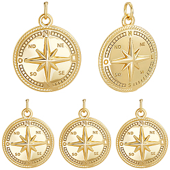 Настоящее золото 18K 6 латунные подвески шт., с прыжковых колец, компас, реальный 18 k позолоченный, 21.5x18.7x4 мм, отверстие : 3.2 мм
