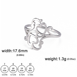 Нержавеющая Сталь Цвет Полое сердце 304 кольца из нержавеющей стали, цвет нержавеющей стали, размер США 8 (18.1 мм)