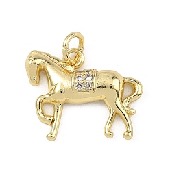 Настоящее золото 18K Латунные микропаве прозрачные подвески с фианитом, лошади прелести, реальный 18 k позолоченный, 14x18x3.5 мм, Перейти кольцо: 5x1 мм, 3 мм внутренним диаметром