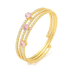 Pink Браслеты с открытыми манжетами и открытыми манжетами с покрытием из латуни, прозрачным фианитом, долговечный, без свинца и без кадмия, реальный 18 k позолоченный, розовые, внутренний диаметр: 2-1/8 дюйм (5.3 см), 13 мм