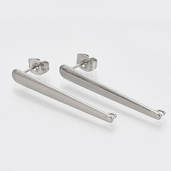 Stainless Steel Color 201 Stainless Steel Stud Earring Findings, with Loop and 304 Stainless Steel Pins, Stainless Steel Color, 35x4mm, Hole: 1.5mm, pin: 0.7mm