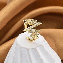 Настоящее золото 18K Кольца-манжеты для пальцев с покрытием из латуни с микропаве из прозрачного кубического циркония для женщин, долговечный, сердцебиение, реальный 18 k позолоченный, 19.5 мм