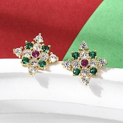 Настоящее золото 18K Серьги-гвоздики из латуни с микропаве из кубических цирконий в форме ромба, стойки покрытие, долговечный, без кадмия и без свинца, реальный 18 k позолоченный, 9.5x9.5 мм