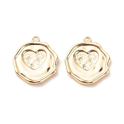 Light Gold Brass Pendants, Flower with Heart, Light Gold, 17x15x2mm, Hole: 1.5mm