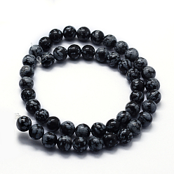Snowflake Obsidian Natural Snowflake Obsidian Beads Strands, Round, 4mm, Hole: 0.6mm, about 95pcs/strand,  14.76 inch(37.5cm)