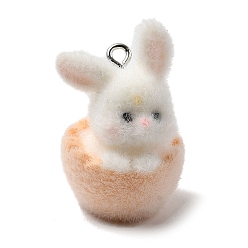 Персиковый Слойка Пасхальные подвески из непрозрачной смолы, шарм стайного кролика, с платиновыми тоновыми железными петлями, розовые, 29x20x19 мм, отверстие : 2 мм