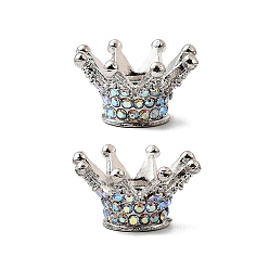 Платина Бусины из сплава со стразами в форме короны, центральные бусины для ручек с бусинами, брелки и украшения, платина, 25.5x23.5x13.5 мм, отверстие : 2.5 мм