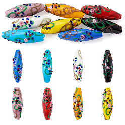 (52) Непрозрачная лаванда 8шт 8 цвета ручной золотой песок бусины лэмпворк нити, неровный, рис с цветочным узором, разноцветные, 45x14.5 мм, отверстие : 1.5 мм, 1 шт / цвет