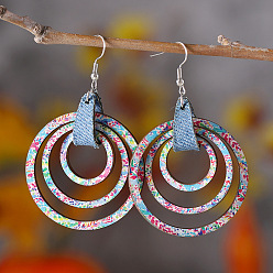 Ring Деревянные болтаться серьги, платина, кольцо, 75x45 мм