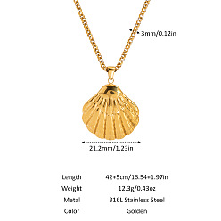 Shell Shape Минималистичные ожерелья с подвесками из нержавеющей стали для женщин в стиле океана, реальный 304 k позолоченный, формы раковины, 18 дюйм (16.54 см)