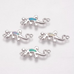 Gemischte Farbe Messingverbinder Stecker, mit synthetischen Opal, gecko, Platin Farbe, Gemischte Farbe, 8x19x1.5 mm, Bohrung: 1 mm