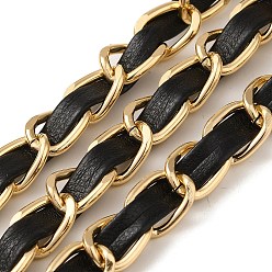 Черный Оксидированные алюминиевые веревочные цепи, с искусственной кожей, несварные, чёрные, 8x4 мм, о 50 ярдов / пачка