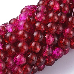 FireBrick Spray Painted Crackle Glass Beads Strands, Round, Two Tone, FireBrick, 8mm, Hole: 1.3~1.6mm, about 100pcs/strand, 31.4 inch