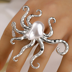 Платина Женские перстни с жемчужинами из латуни, акрила и пластика в виде осьминога, платина, внутренний диаметр: 20 мм