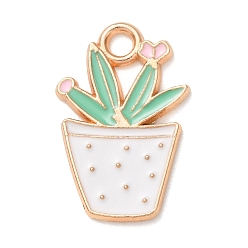 Aigue-marine Alliage avec pendentifs en émail, cactus avec des breloques en forme de cœur, or, aigue-marine, 22x14x1mm, Trou: 2.5mm