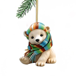 Разноцветный Белый медведь с шарфом акриловые подвесные украшения, для украшения зеркала заднего вида автомобиля, красочный, Кулон : 80 мм